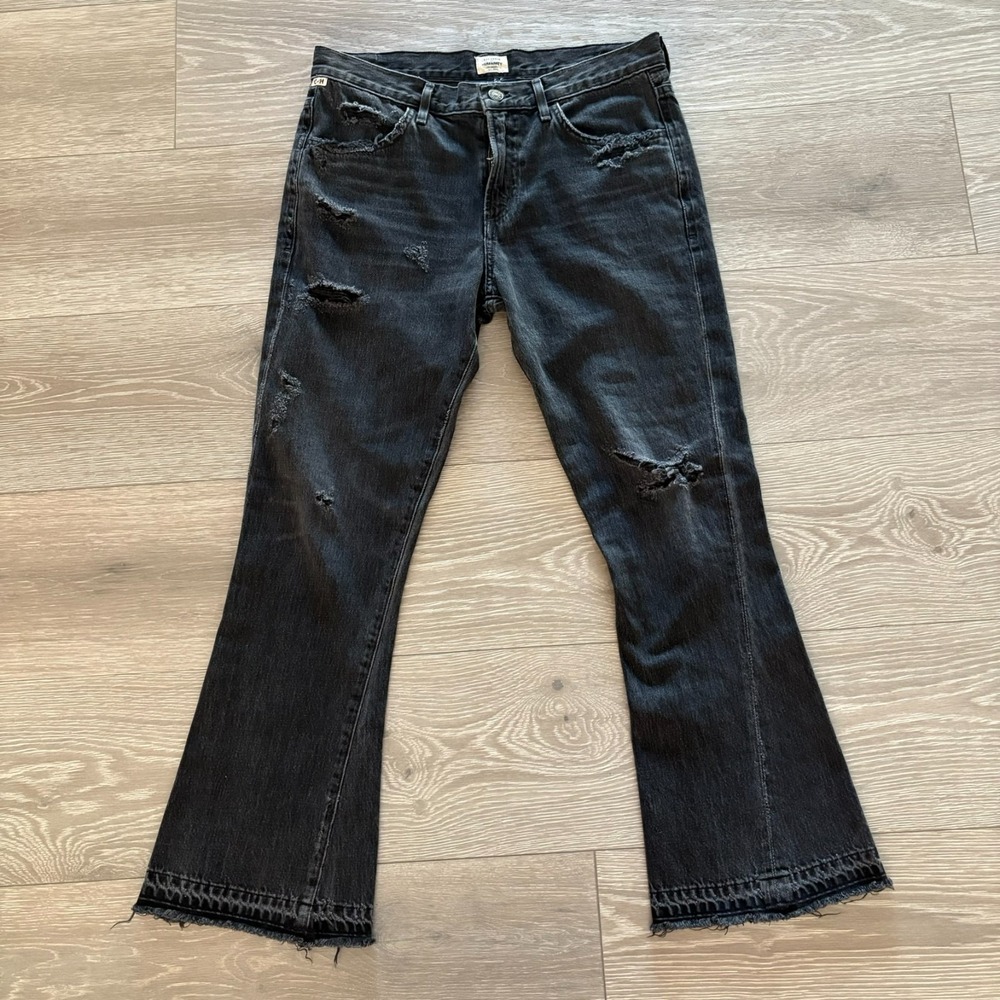 Citizens Of Humanity Womens Black Denim Sasha Twist Crop Flared Jeans Size 26